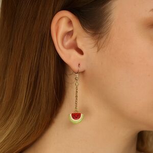 Hand Crafted - Watermelon Slice Dangle Earrings -Hypoallergenic